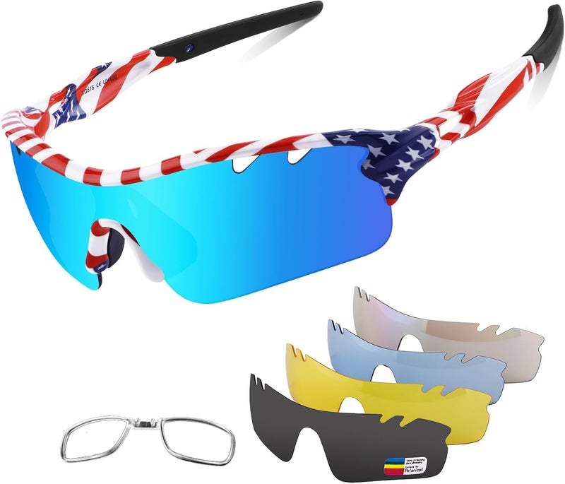 BangLong Polarized Sports Sunglasses Cycling Sun Glasses for Men Women with 5 Interchangeable Lenes for Running Baseball Golf - Image 1